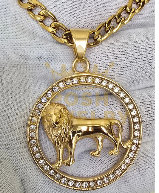 Lion in Circle Pendant Necklace